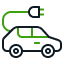Ícono de automóvil eléctrico con conector que representa los valores de innovación de Denali