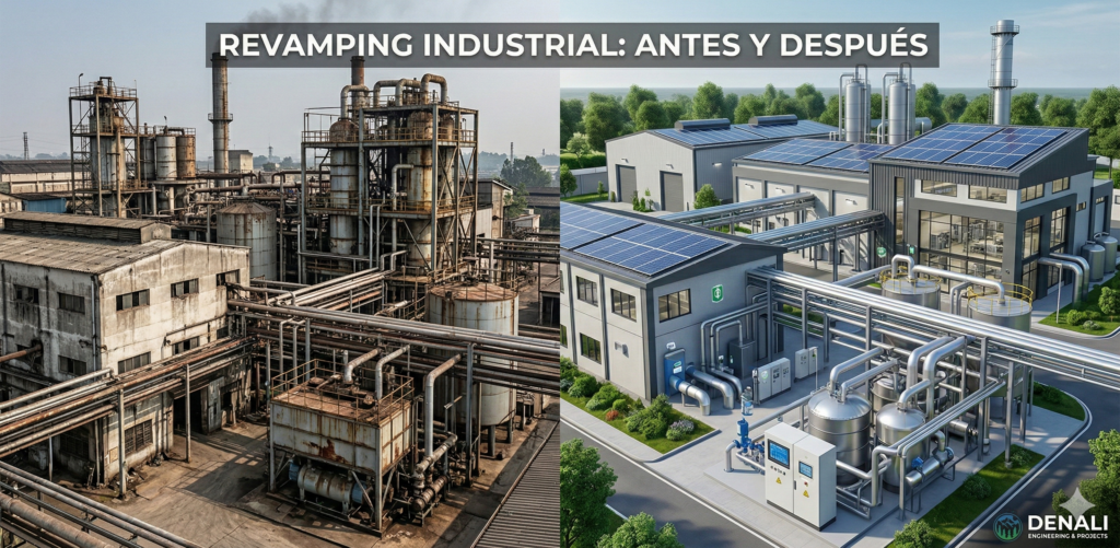 Comparación visual de una planta industrial antes y después de un proyecto de revamping y modernización